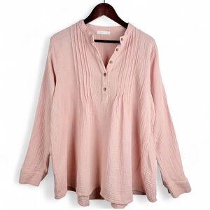 Women’s 100% Cotton Gauze Blouse Top Large Spring Pink Babydoll Cottagecore